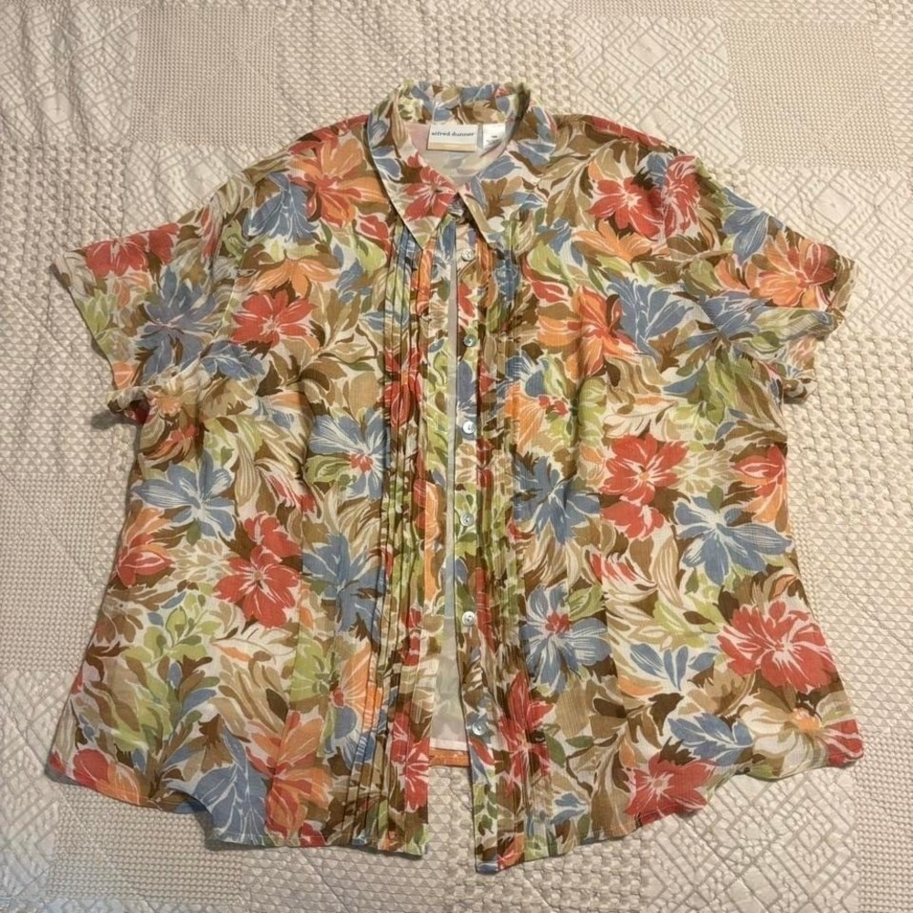 VTG Alfred Dunner multicoloured floral ruffled blouse